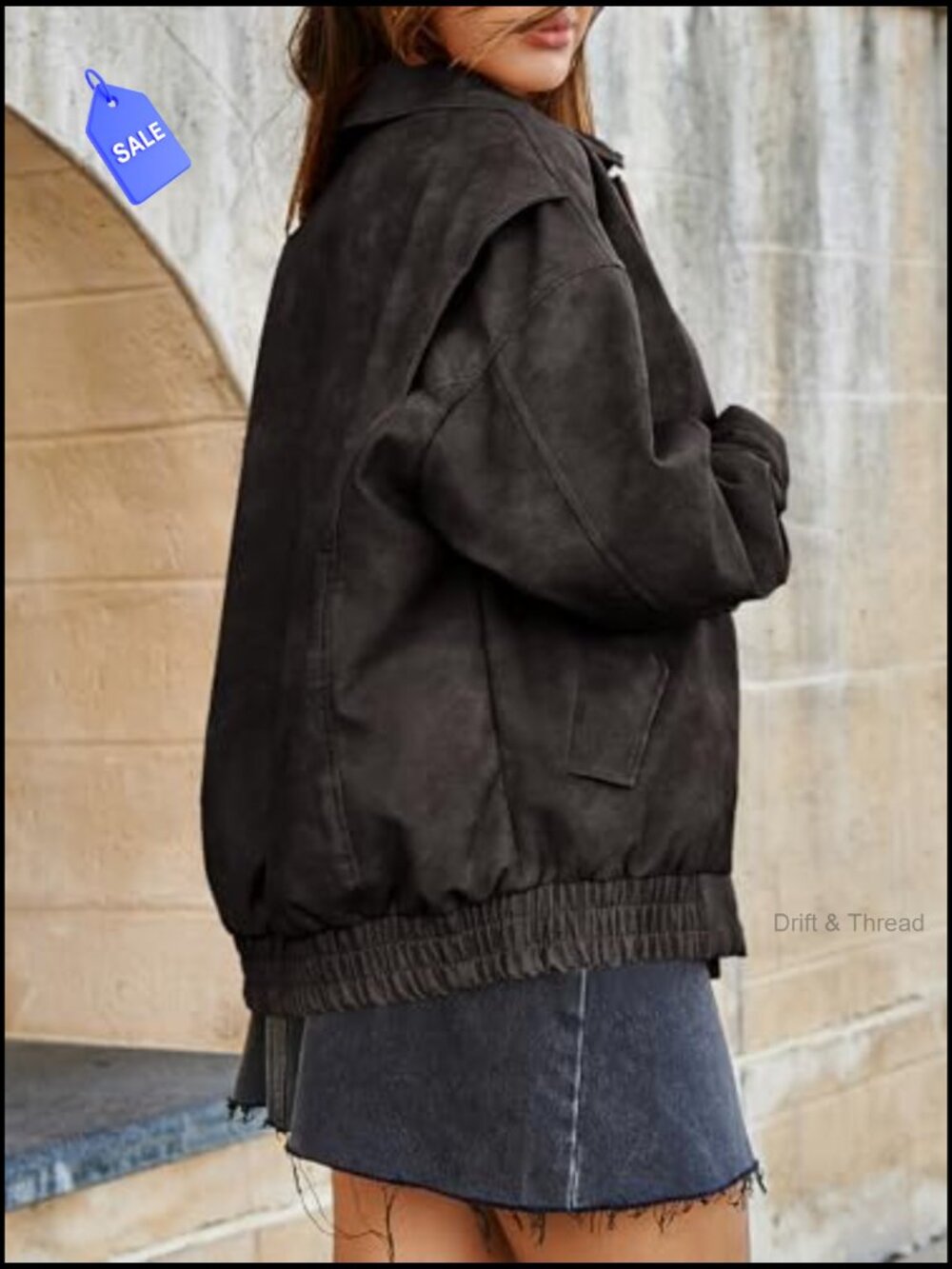 Oversized Faux Leather Bomber Jacket Trendy Zip Up Moto Coat - Picture 5 of 7